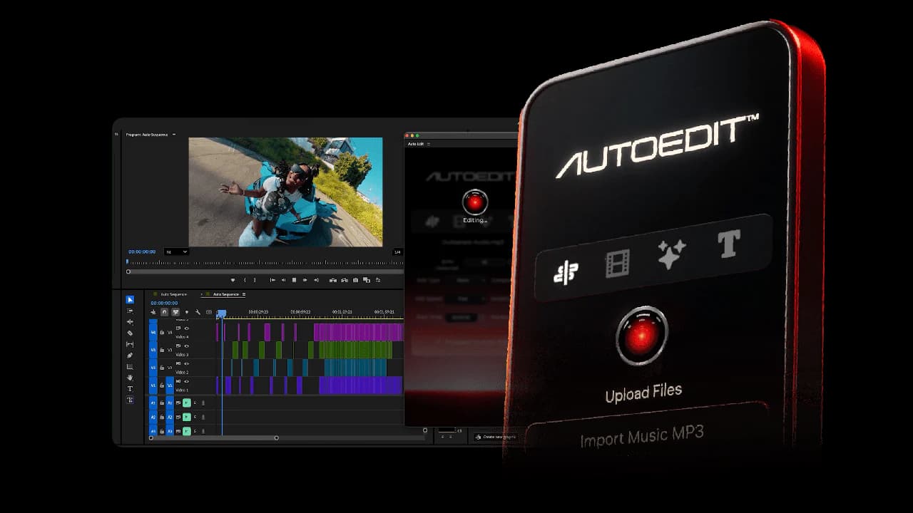 Autoedit concept artwork showing a video timeline and editing panel