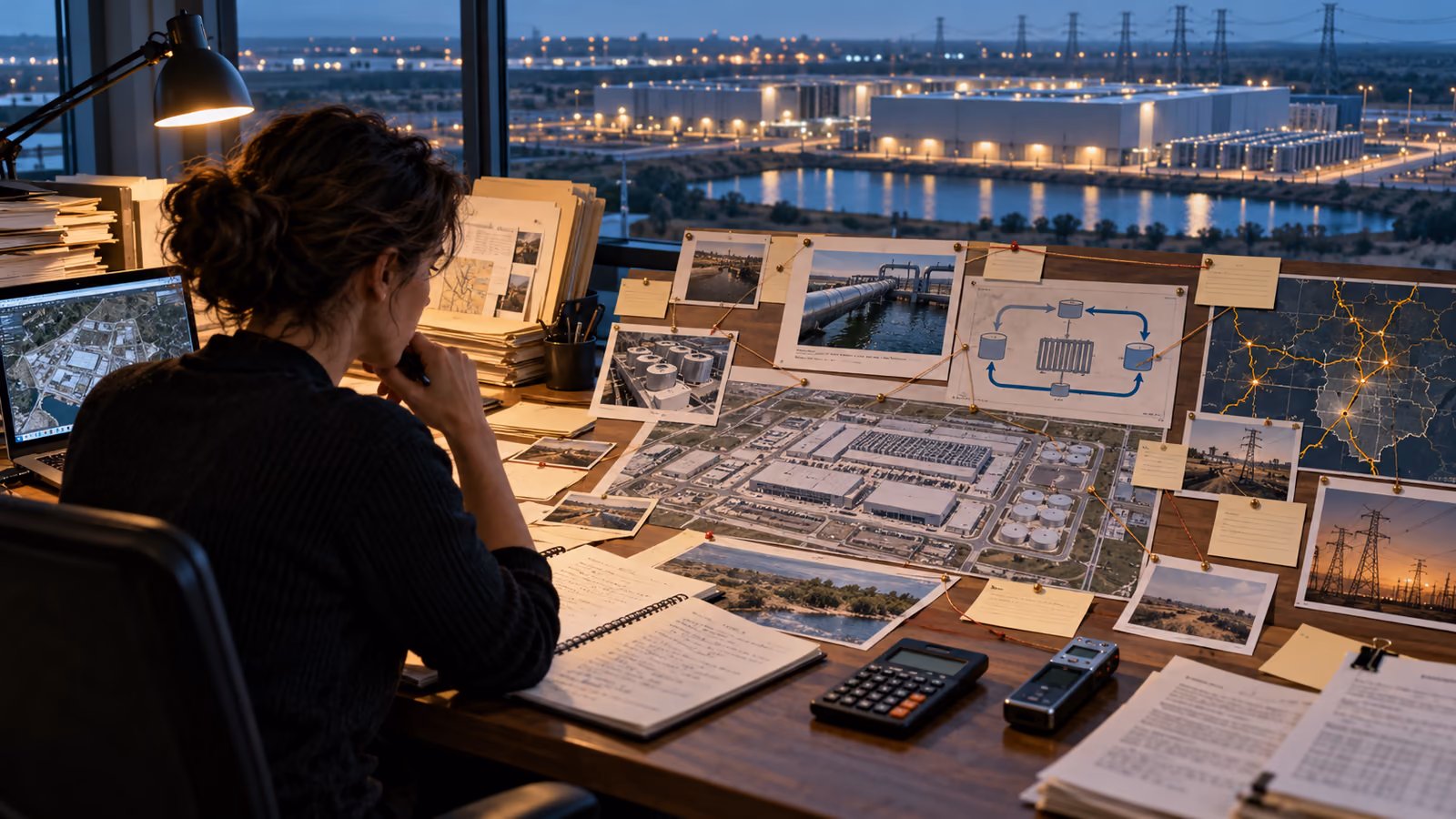 Technology creator mapping operator claims, public records, local impacts, units, uncertainty, and corrections for a data-center explainer