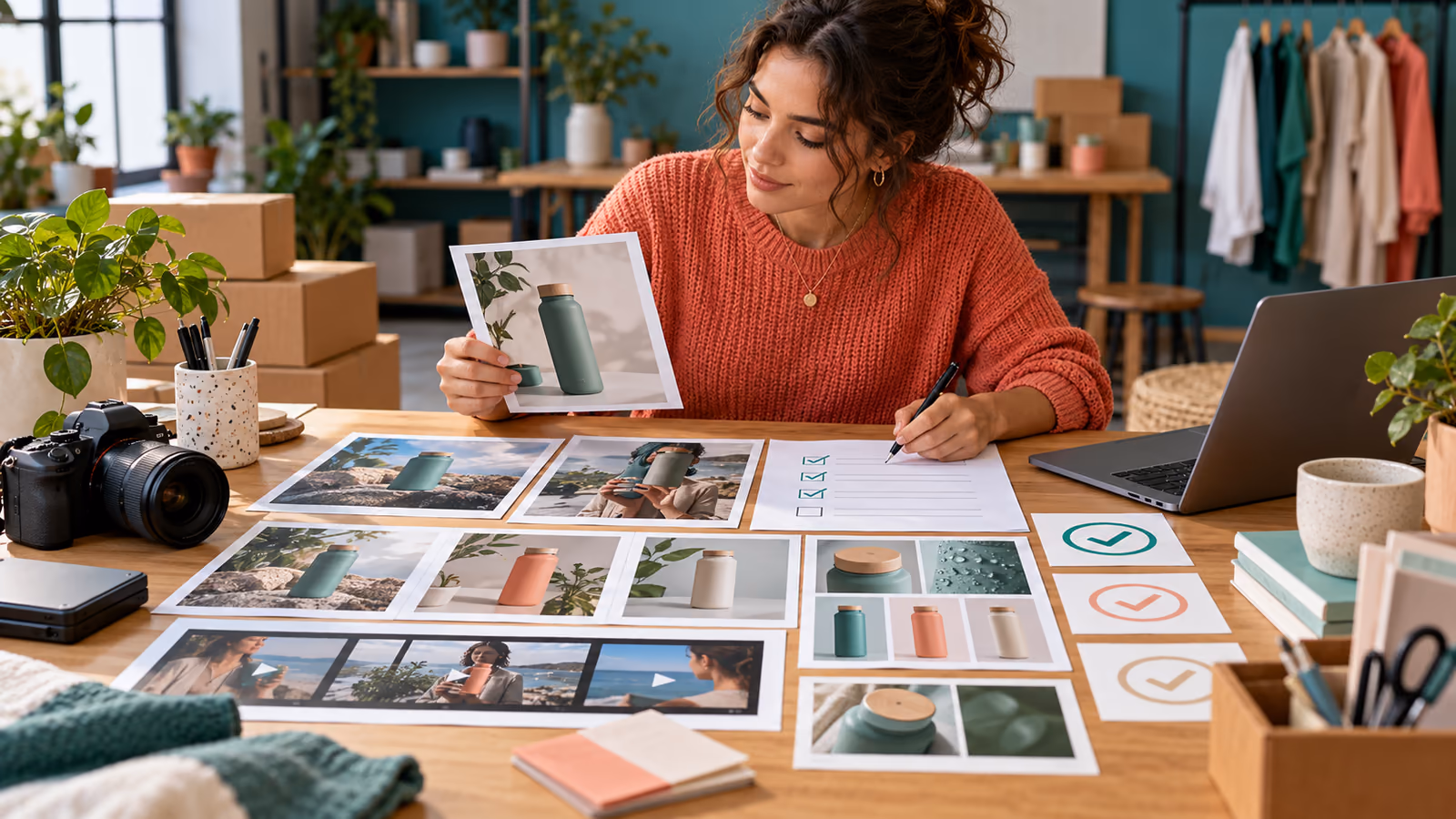 Small-business creator assembling source media, AI disclosure, product claims, approvals, and correction records into a trust proof file