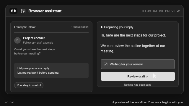 Illustrative Browser preview: a proposed browser action waits for review.