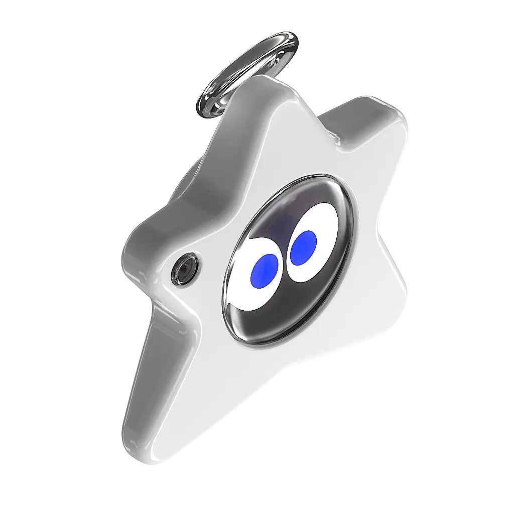 Hardware render of the Snow o1 design with blue eyes and a camera opening